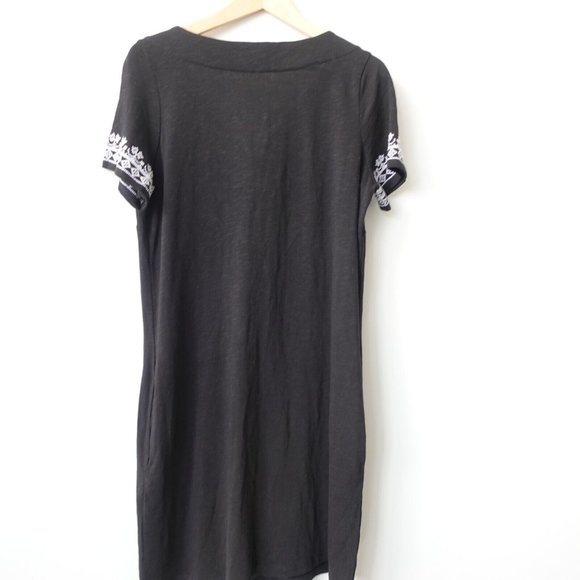 Talbots Dress 2 Cotton Split Neck T Shirt XS Embroidered Knit Mini Boho Black - Picture 6 of 9